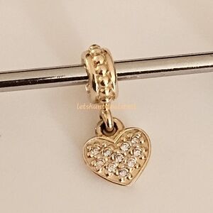 BRAND NEW Pandora 14K Gold Pave Diamond Heart Charm. 750809.